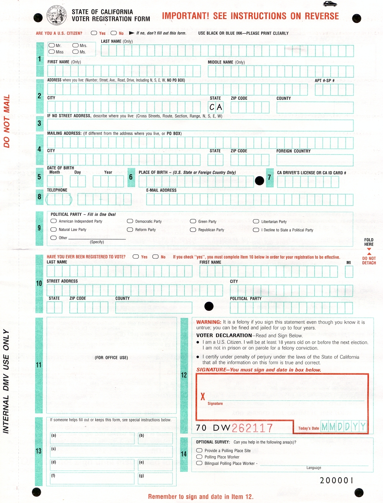 Ca Drivers License Form Dl 44